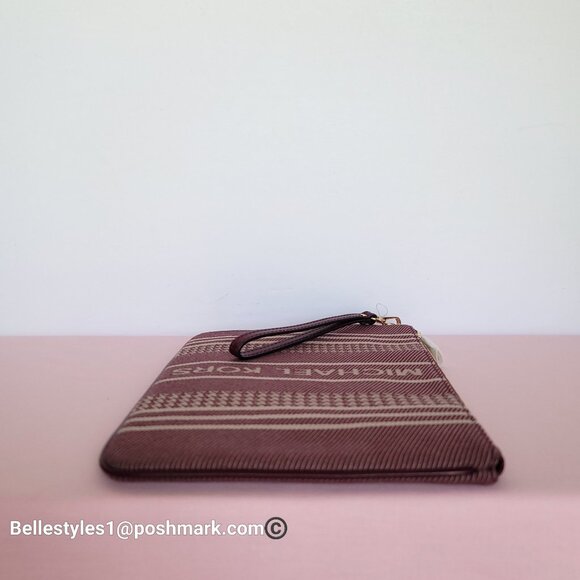 MICHAEL KORS Jet Set Signature Jacquard Large Zip Pouch Wristlet- Dark Berry ⭐ - Picture 9 of 16